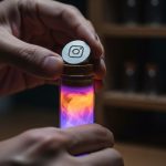 Manos cerrando frasco de cristal con líquido brillante dentro
