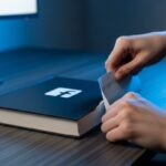 Manos rompiendo página de libro de facebook en oficina minimalista