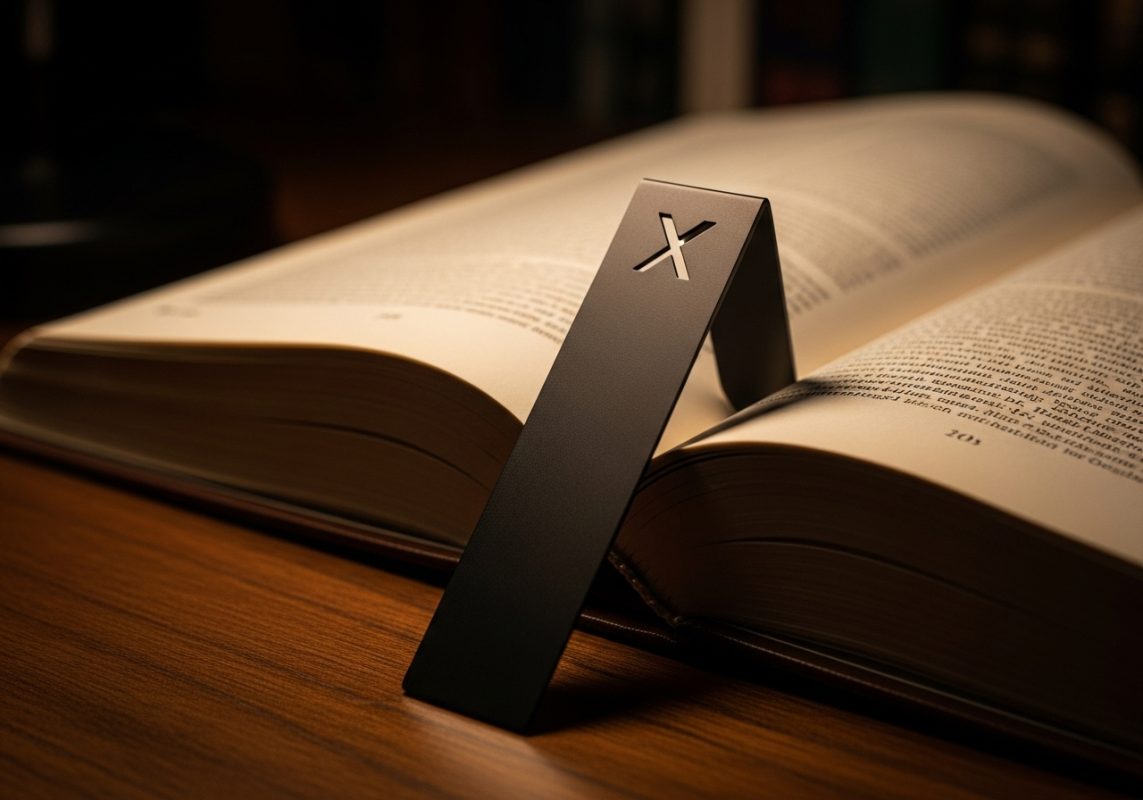 Marcador negro mate en libro de cuero con iluminación cálida