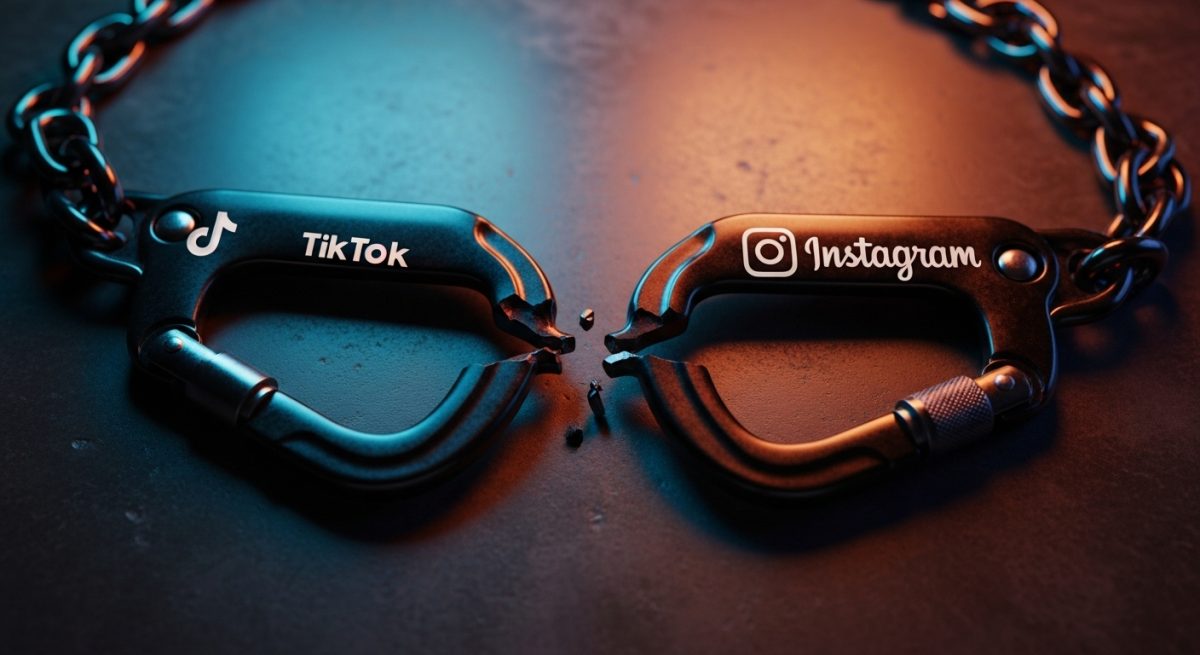 Mosquetones de escalada con logos de TikTok e Instagram