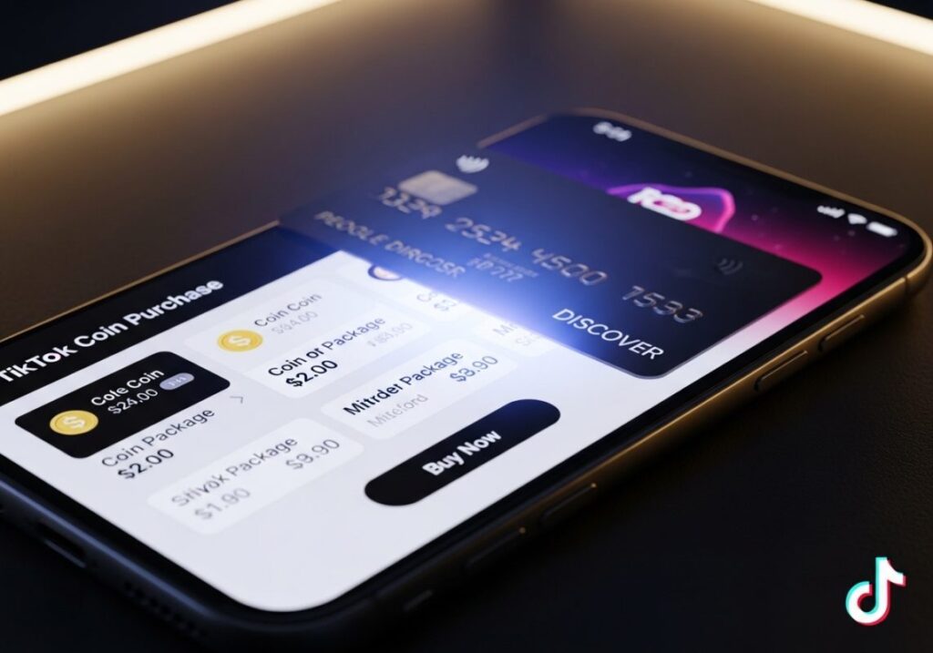 Pantalla de compra de monedas TikTok con tarjeta de crédito
