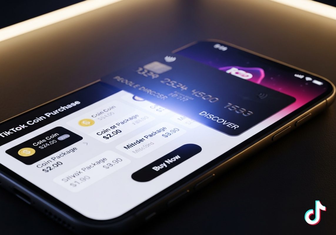 Pantalla de compra de monedas TikTok con tarjeta de crédito