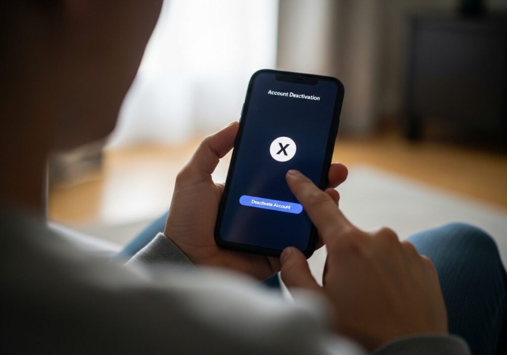 persona desactivando cuenta de X en smartphone