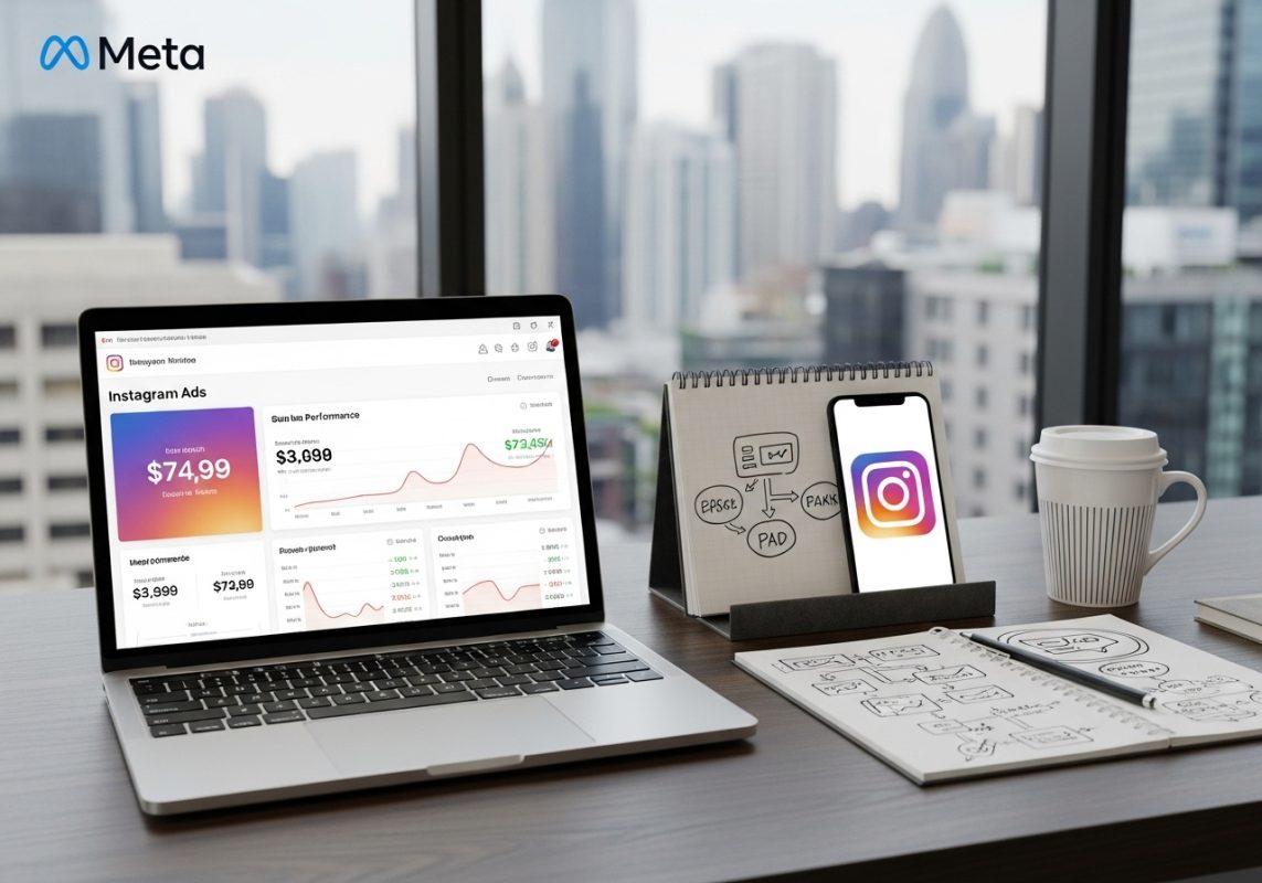 Profesional de marketing analizando rendimiento de anuncios Instagram