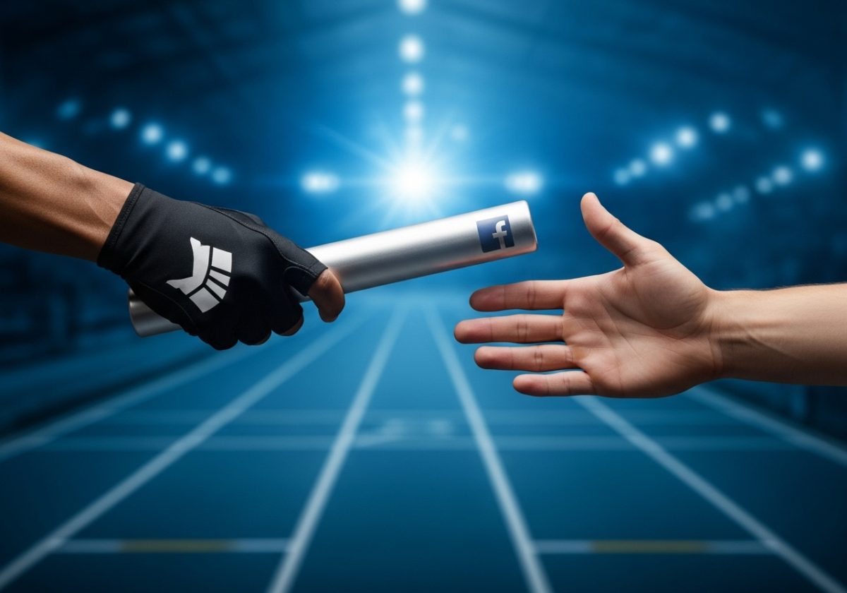 Relevo atlético en pista cubierta con testigo de Facebook