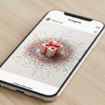 smartphone con sorteo de Instagram y caja de regalo