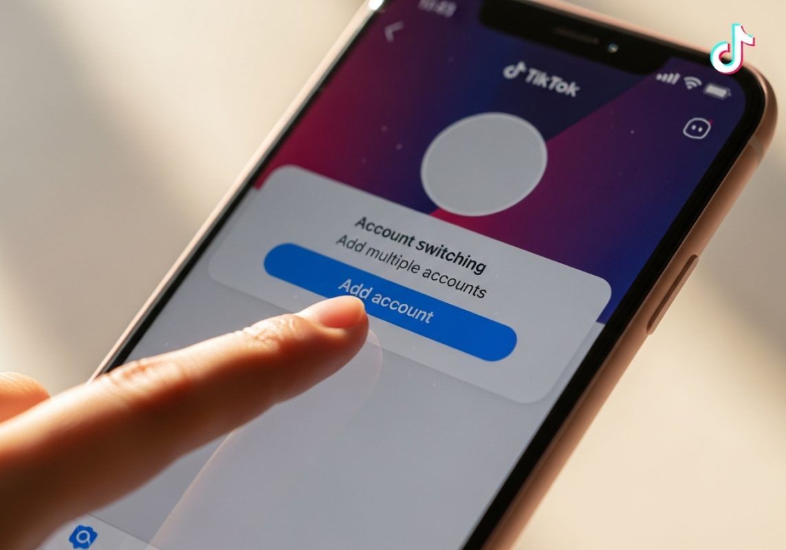 Smartphone screen TikTok profile with finger on button