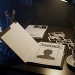 Archivo de evidencias abierto con silueta gris en un escritorio