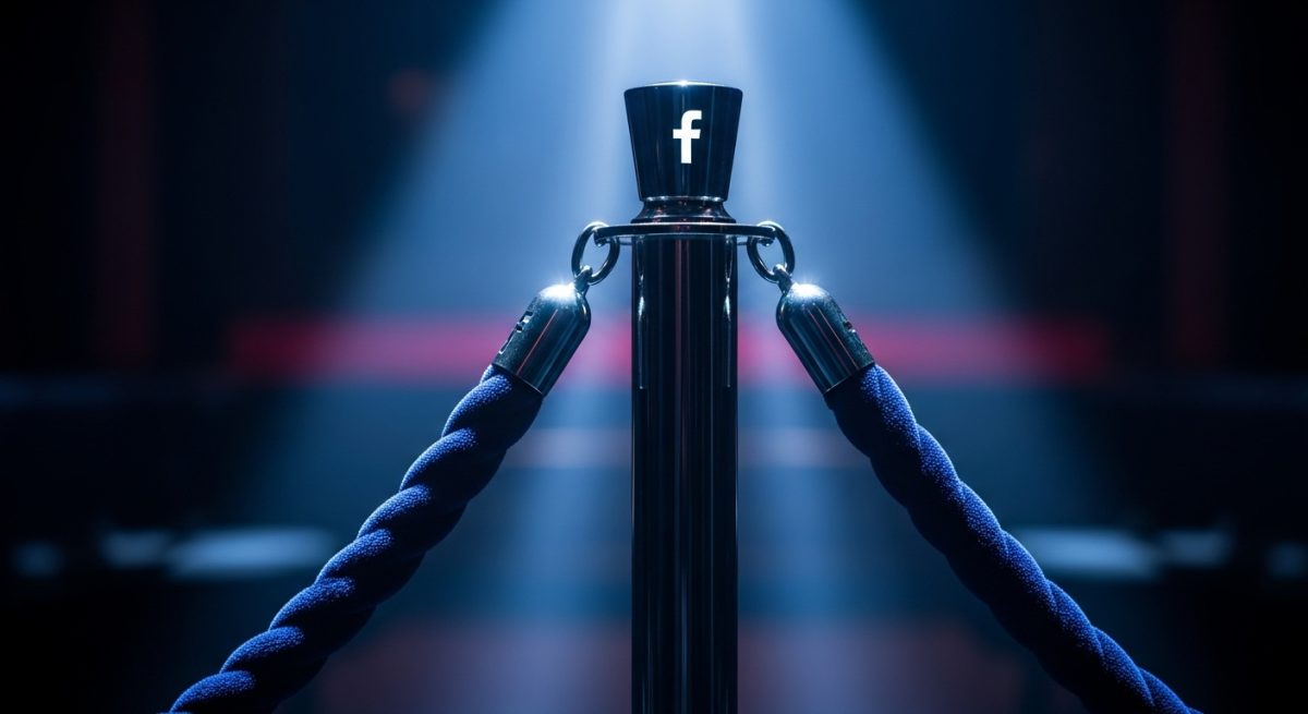 Barra de entrada con cuerda de terciopelo y logo de Facebook
