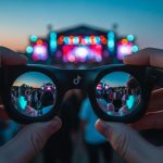 Binoculares de ópera negros con logo de TikTok en un festival