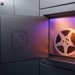 Caja de seguridad moderna con logo de Instagram y carrete 8mm