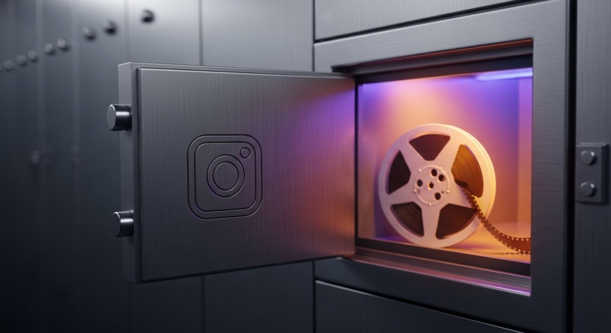 Caja de seguridad moderna con logo de Instagram y carrete 8mm