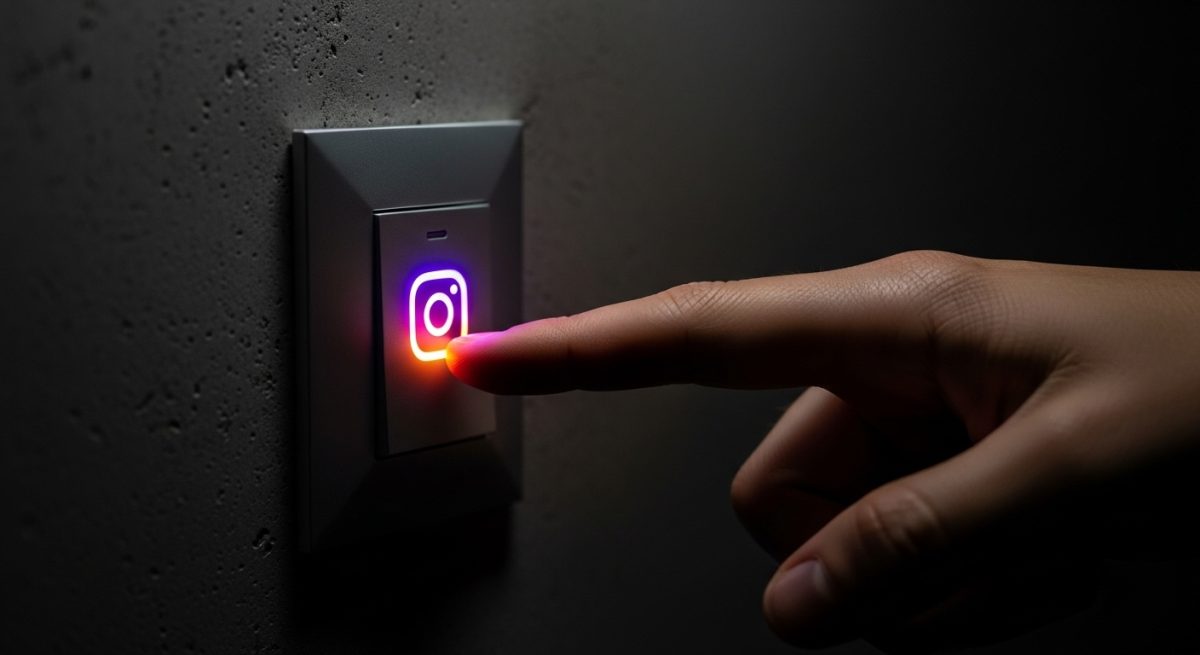 Dedo a punto de apagar un interruptor con logo de Instagram