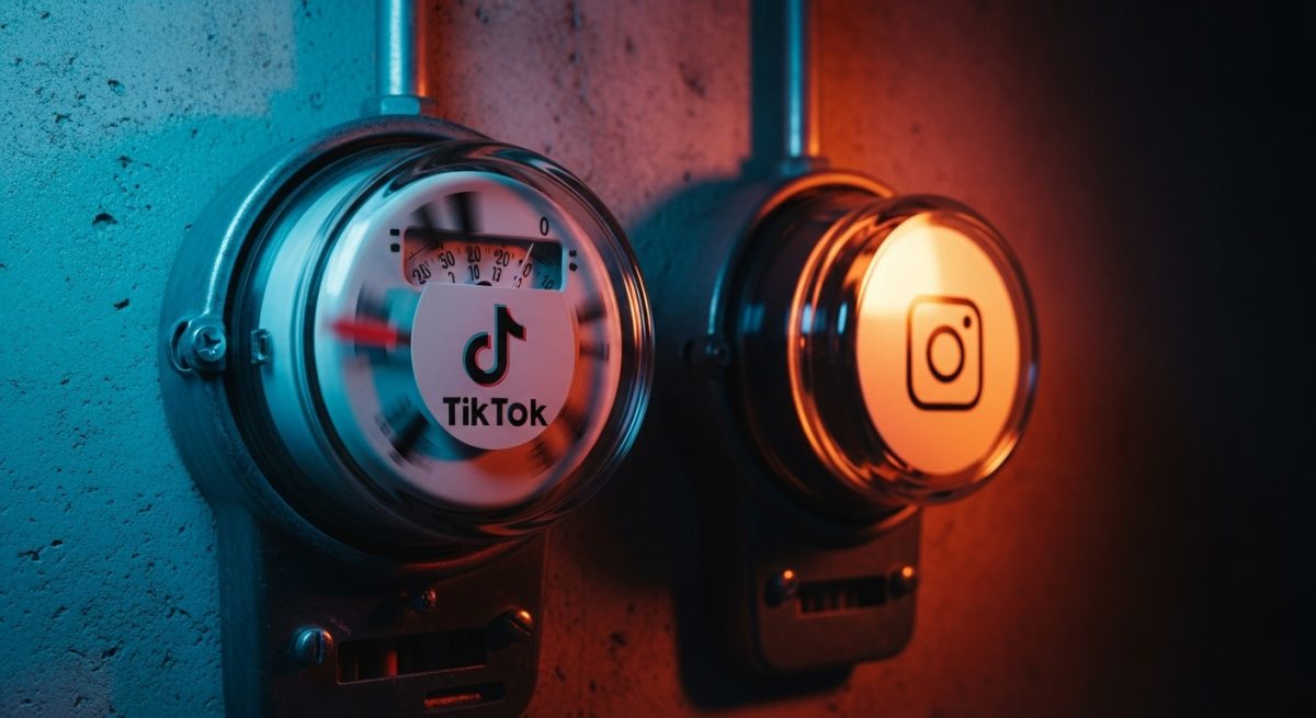 Dos medidores analógicos con logos de TikTok e Instagram