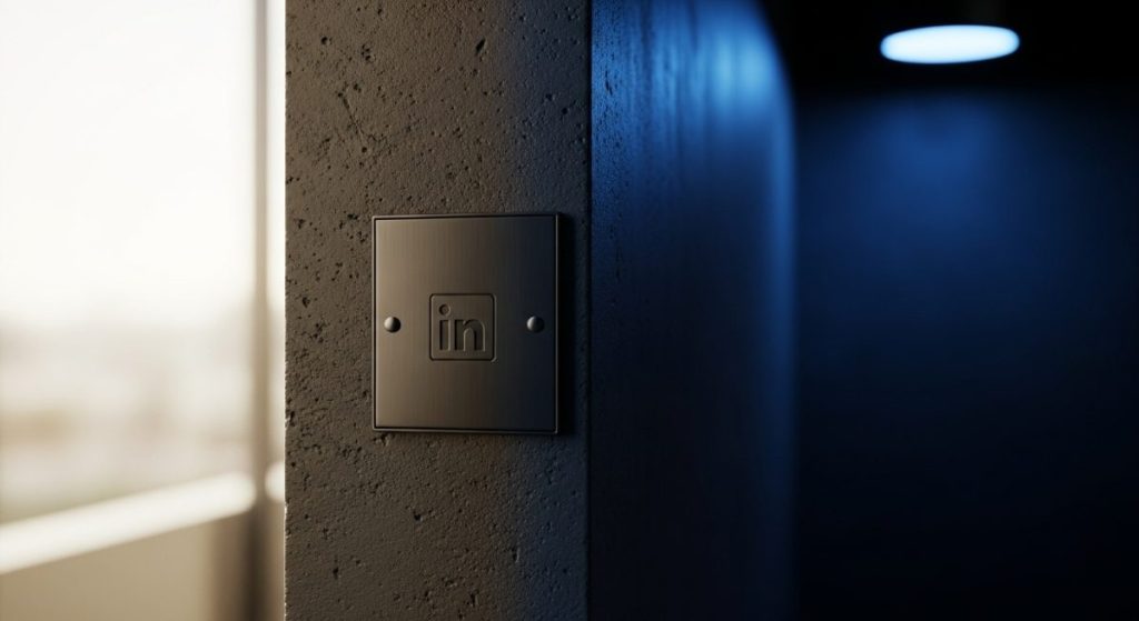 Interruptor de luz minimalista con logo de LinkedIn en negro