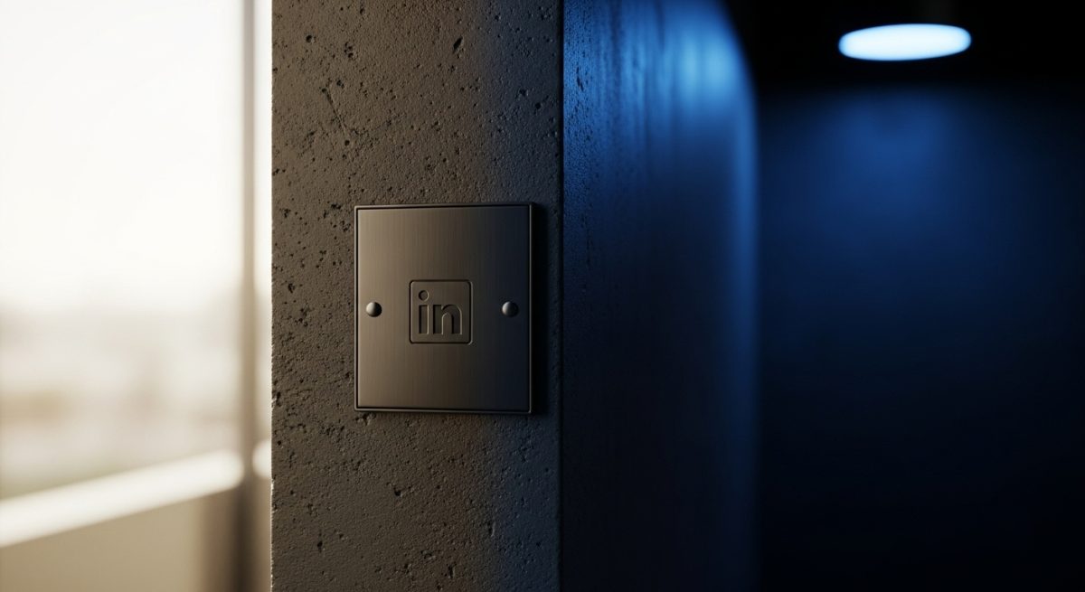 Interruptor de luz minimalista con logo de LinkedIn en negro