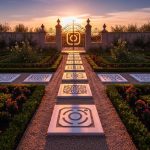 Jardín con piedras únicas y puerta decorativa con logo Instagram