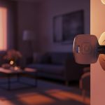 Llave con logo de Instagram en puerta minimalista