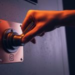 Mano accionando un interruptor con logo de Instagram grabado