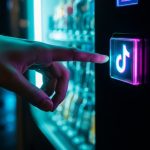 Mano alcanzando un botón con logo de TikTok en expendedor