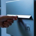 Mano cerrando una caja de correo con logo de LinkedIn