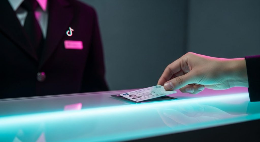 Mano deslizando una tarjeta de identidad en mostrador moderno