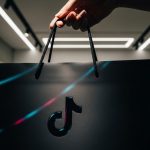 Mano sosteniendo una bolsa de papel negra con logo de TikTok