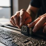 Manos arreglando bloques de imprenta con logo de Instagram