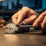 Manos de un artesano puliendo una llave con logo de LinkedIn