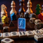 Piezas de juegos incluyendo tile de mahjong con logo de Facebook