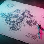 Plano detalle de un plano ingenieril con logo de TikTok