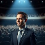 Profesional en traje oscuro con pin de logo de LinkedIn