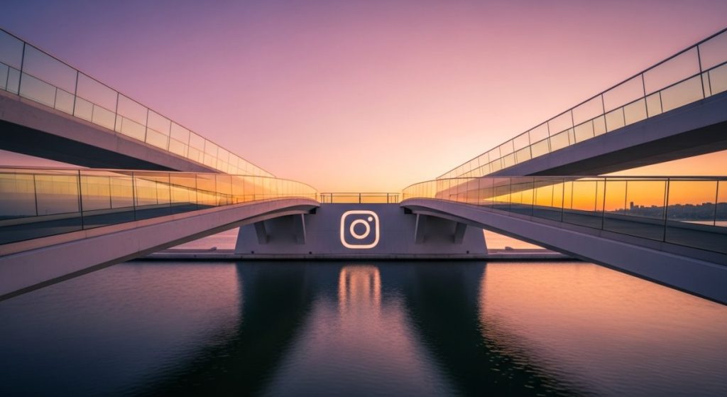Puentes modernos de concreto y vidrio con logo de Instagram