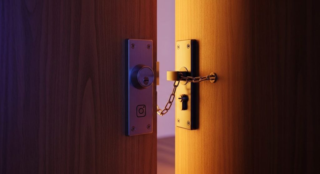 Puerta moderna con cerradura de retención y logo de Instagram