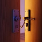 Puerta moderna con cerradura de retención y logo de Instagram