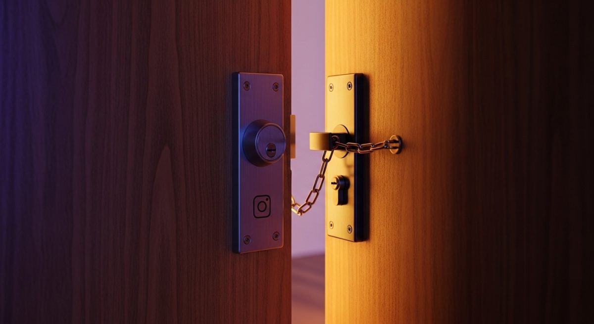 Puerta moderna con cerradura de retención y logo de Instagram