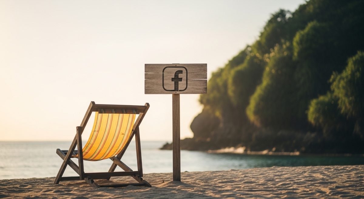 Silla de playa solitaria con logo minimalista de Facebook en Indonesia
