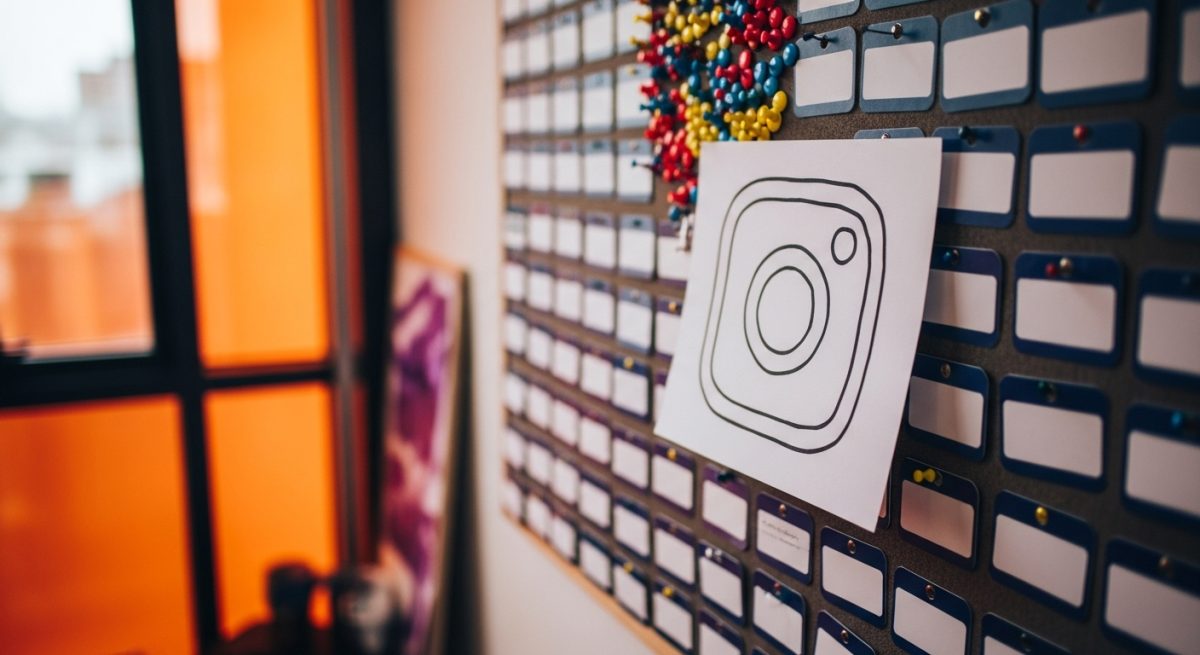 Tablero creativo con logo Instagram y etiquetas de nombres vacías