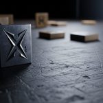 Teja metálica con forma de X sobre fichas de Scrabble vintage