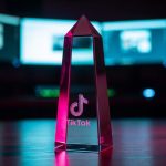 Trofeo de cristal en forma de obelisco con logo de TikTok