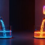 Tuberías drenan tanque transparente con válvulas de logos de Facebook e Instagram