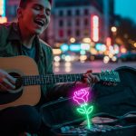 Músico callejero joven tocando guitarra con logo de TikTok visible
